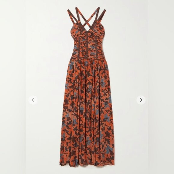 Anya open-back ruched floral-print silk-crepe maxi dress